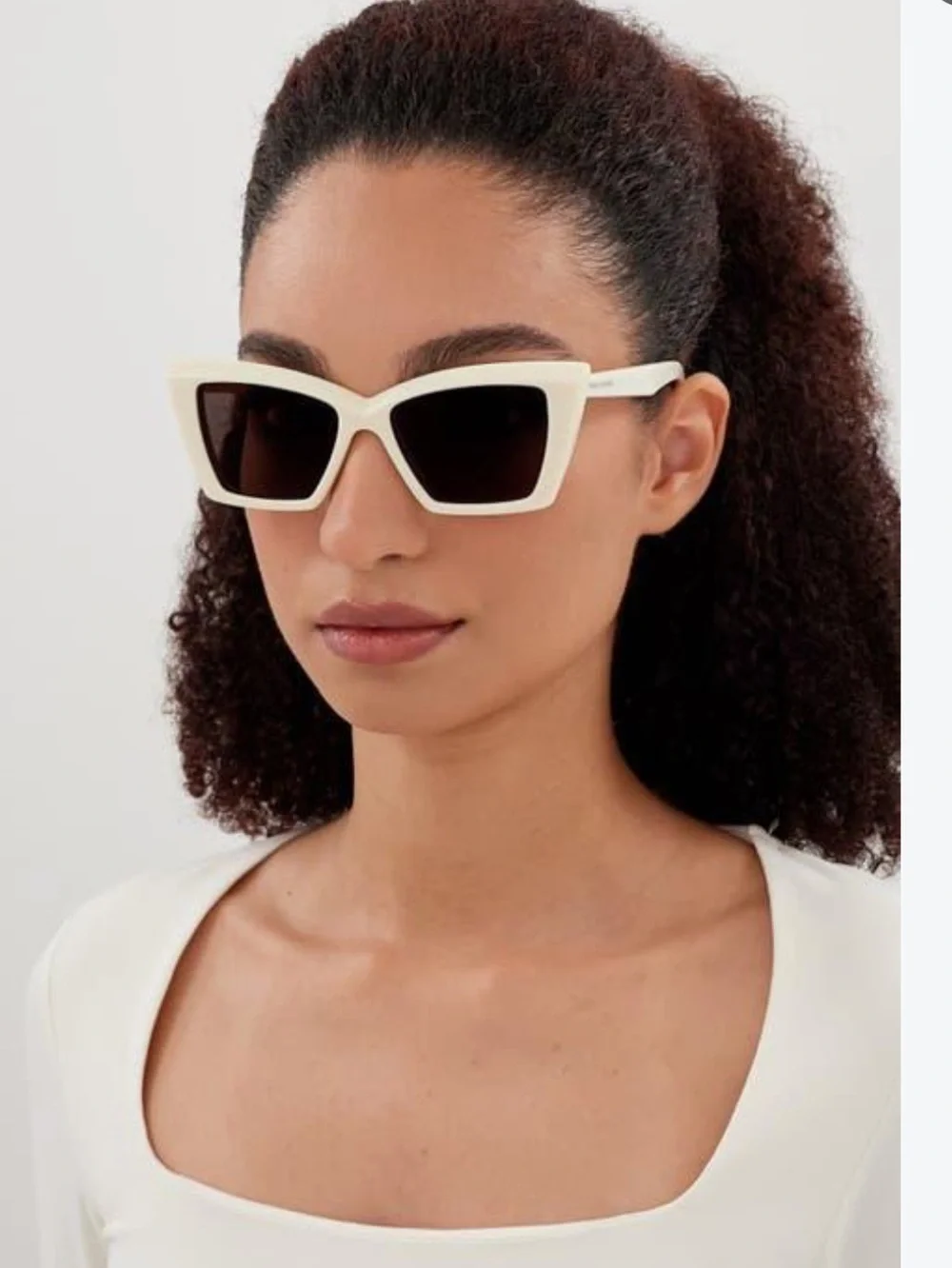 Saint Laurent Cream Cat-Eye Sunglasses with Dark Lenses